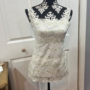 White and Green lace camisole size Medium